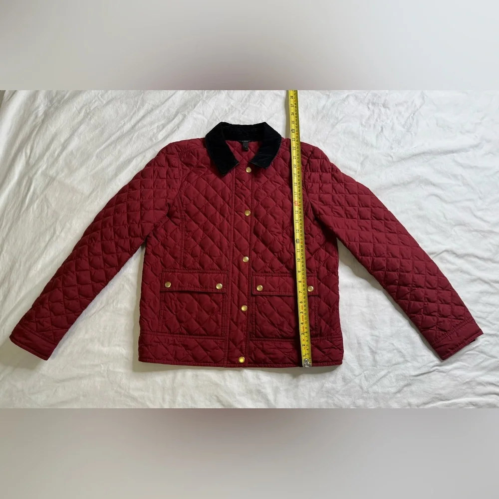 J.Crew Quilted Down Barn Jacket Corduroy Collar Wine Red Field Coat Woman’s S - Picture 9 of 12